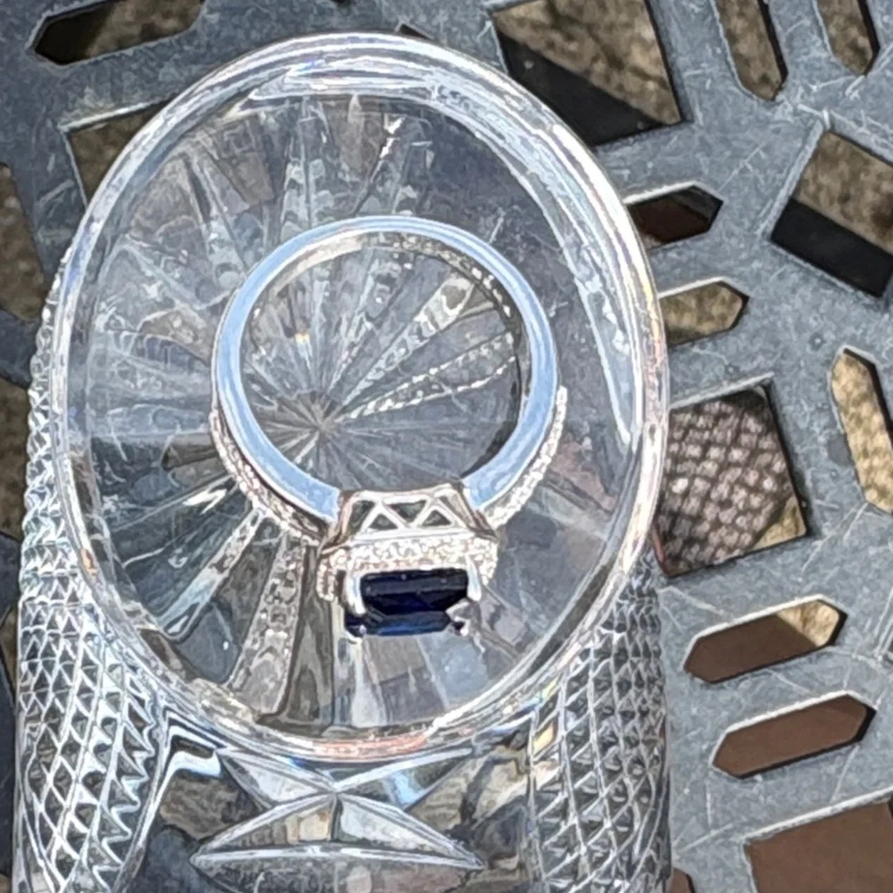 Radiant Cut 3.10 ct Lab Created Sapphire Ring Blue & White Sterling Size 7